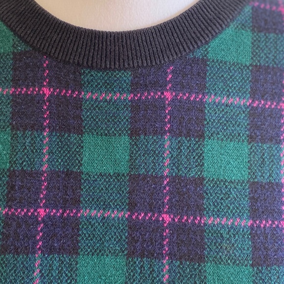J.Crew Teddie Sweater XS • Cotton Crewneck • Preppy Plaid Green Blue Pink - Picture 6 of 9